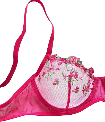 Vista 4 de Lilosy Conjunto de lencería sexy floral bordado de malla con aros