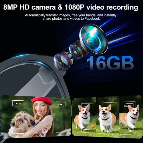 Vista 3 de Lentes inteligentes AI con cámara y Bluetooth, 1080P de grabación de video y fotos para hombres y mujeres, lentes de sol de audio que cambian