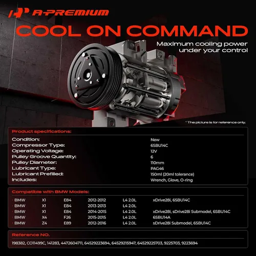Vista 2 de A-Premium Compresor de aire acondicionado con embrague compatible con BMW X1 2012-2015, X4 2015, Z4 2012-2016, L4 2.0L