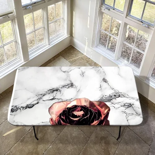 Vista 22 de XISUNYA Mantel de poliéster elástico con diseño de mármol, mantel rectangular de 24 x 36 pulgadas para mesa plegable de 3 pies, mantel ajustable