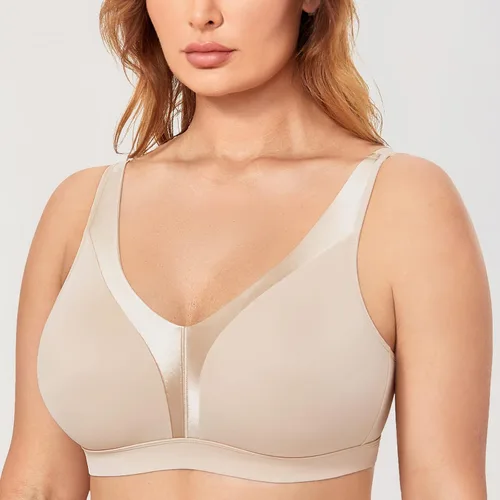 Vista 5 de DELIMIRA Brasier sin aros para mujer, talla grande, cobertura completa, sin forro, brasier de soporte suave