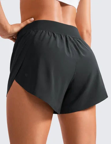 Vista 4 de CRZ YOGA - Pantalones cortos deportivos, de tiro medio, para mujer, ligeros, con abertura alta, forro, de secado rápido, para gimnasio