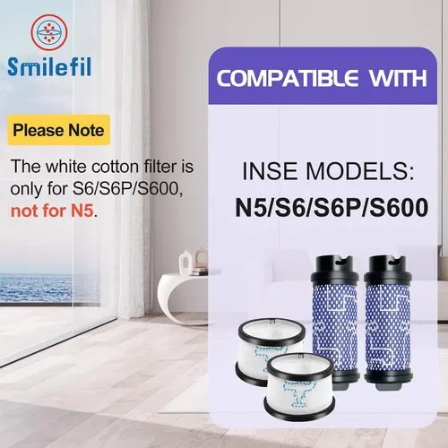 Vista 5 de Smilefil - Kit de filtro de repuesto para filtro primario y secundario, accesorios compatibles con aspiradora inalámbrica Inse N5 S6 S6P S600