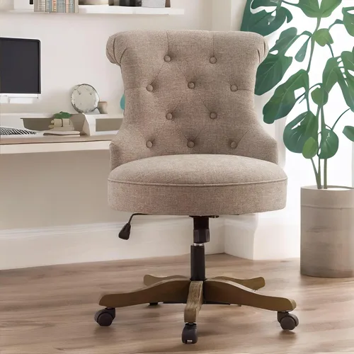 Vista 13 de HUIMO Silla de oficina en casa, sillas de escritorio tapizadas sin brazos con ruedas, altura ajustable, silla de escritorio para computadora