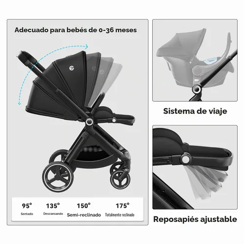 Vista 6 de EMU - Cochecito de bebé con asiento reversible, tamaño completo, con cabina reclinable, compacto y plegable para niños pequeños, para la ciudad al