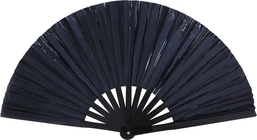 Vista 10 de Gionforsy 1 ventilador plegable rave para mujer, ventilador de mano grande de bambú con tela de color brillante para festival