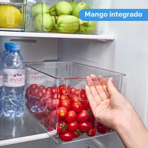 Vista 5 de JollyPack Paquete de 4 cubos de almacenamiento de plástico transparente, organizadores de despensa y almacenamiento con asas, contenedores