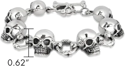 Vista 4 de WithLoveSilver de plata de ley 925grande Biker Gótico Calavera y huesos pulsera