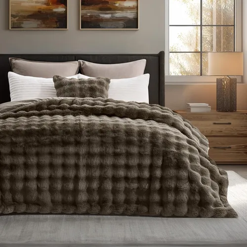 Vista 25 de EverGrace - Manta de piel sintética de conejo ultra suave y lujosa, manta gruesa y cálida de burbujas para cama, acogedora manta reversible de felpa