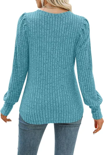 Vista 2 de MIHOLL Blusas elegantes y casuales de manga larga abombadas para mujer