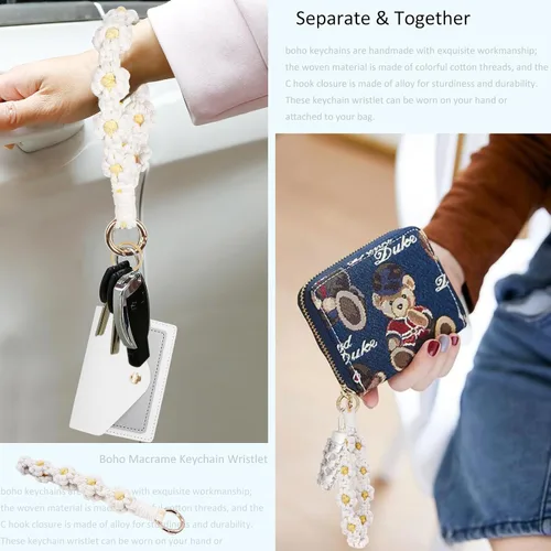 Vista 6 de BIHRTC Llavero de pulsera boho con soporte para lápiz labial, pulsera hecha a mano