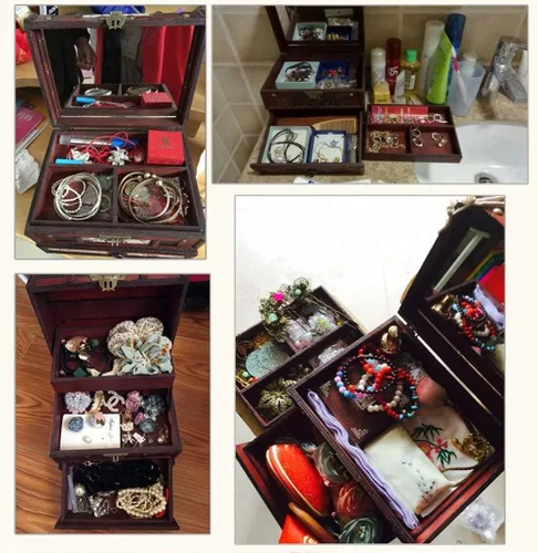 Vista 8 de iTun Joyero de madera vintage caja de almacenamiento organizadora estuche de regalo para mujeres aniversario boda recuerdos Navidad cumpleaños San