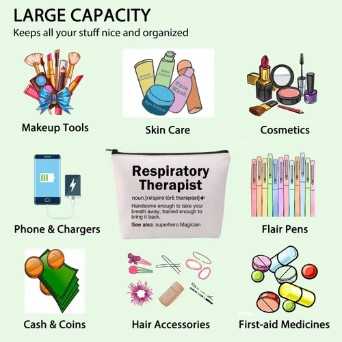 Vista 4 de FOTAP Regalos para terapeuta respiratorio para terapeuta respiratorio, bolsa de maquillaje RT, regalos de graduación, personal médico, bolsa