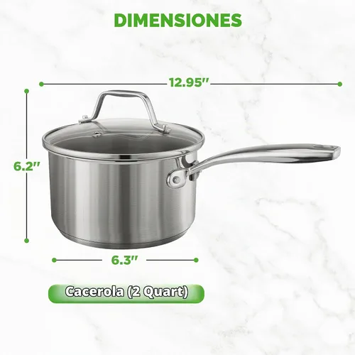 Vista 5 de NutriChef Olla de acero inoxidable de 2 cuartos de galón con tapa, cacerola resistente con asas ergonómicas, para todas las estufas