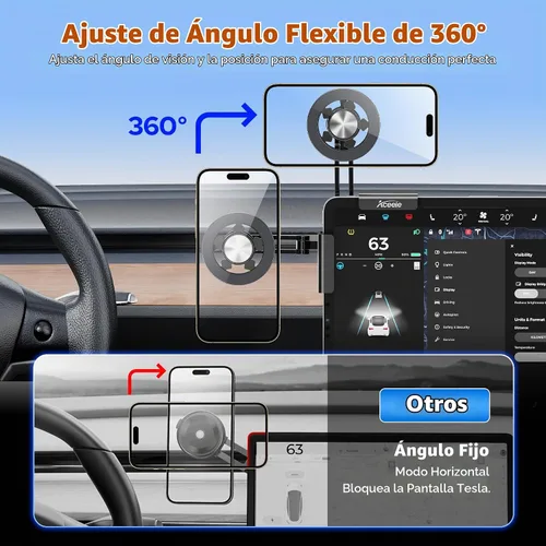 Vista 5 de Aceele Magsafe - Soporte de teléfono para Tesla Model 3 e Y, marco de metal magnético para accesorios de pantalla táctil de automóvil, soporte