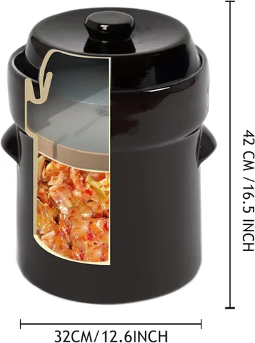 Vista 4 de Fermentation Crock Jar 10 litros/2.6 galones – Olla de gres para fermentación, decapado de kimchi, encurtidos, verduras, kombucha – fermentador
