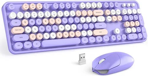 Vista 35 de MOFII Combo de teclado y mouse inalámbricos, teclado retro de máquina de escribir de 2.4 GHz, tamaño completo, lindos ratones inalámbricos, dongle