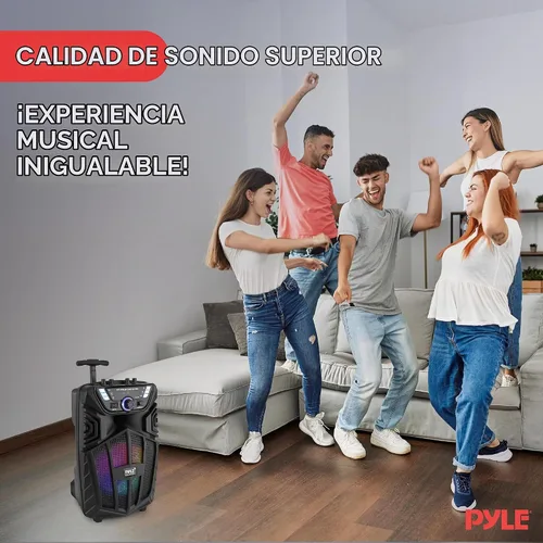 Vista 7 de Pyle Altavoz PA Bluetooth portátil de 480 W, altavoz de karaoke recargable de 8 pulgadas, sistema de audio con micrófono inalámbrico y ruedas, TWS