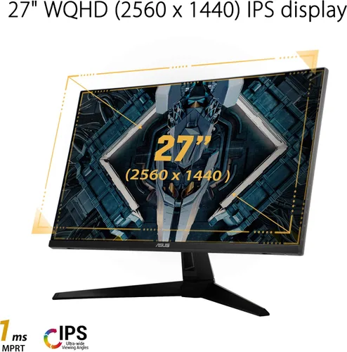 Vista 2 de ASUS TUF GAMING 27 "2K HDR Monitor (VG27AQ1A) - WQHD (2560 x 1440), IPS, 170Hz (soportes 144Hz), 1MS, desenfoque de movimiento extremo, altavoz