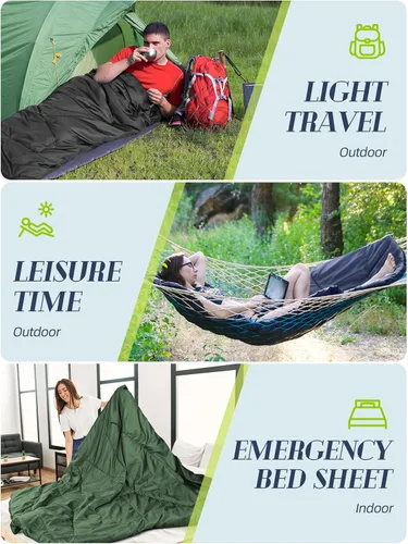 Vista 7 de Bessport Saco de dormir ligero, saco de dormir ultraligero para mochileros, resistente al agua durante 3 estaciones, para adultos y niños, al aire