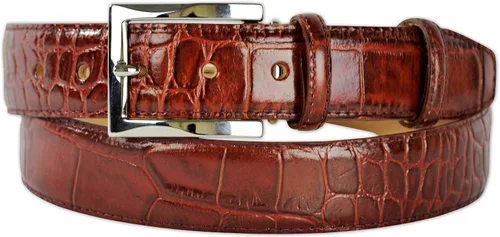 Vista 5 de Cinturón de cuero italiano con patrón de cocodrilo para hombre