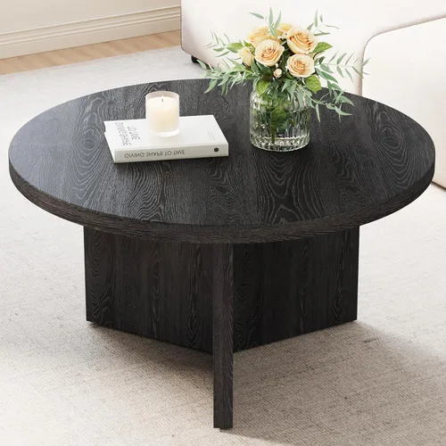 Vista 12 de Luoxiao Mesa de Centro de 27.5'' para Espacios Pequeños, Mesa Moderna Minimalista para Sala de Estar, Mesa Auxiliar Redonda Pequeña Duradera y Negro