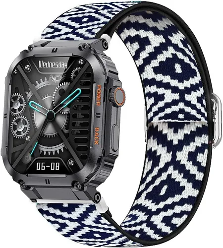 Vista 9 de Lamshaw Correa de reloj de 0.866 pulgadas, correa de repuesto ajustable de nailon elástico elástico compatible con reloj inteligente KACLUT/EIGIIS