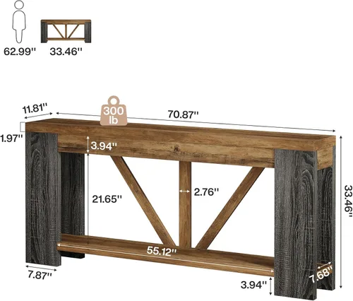 Vista 2 de Tribesigns Mesa de entrada extra larga de 70.9 pulgadas, mesa consola de madera de granja con almacenamiento, mesa de sofá moderna detrás del sofá