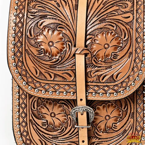 Vista 3 de HILASON Concho Western Horse - Bolsa de sillín de cuero resistente y tradicional Bolsa de sillín Bolsa de sillín de caballo Bolsa de sillín