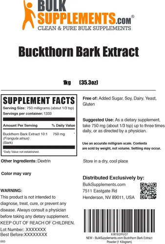Vista 6 de BulkSupplements Polvo de extracto de corteza de espino cerval - Polvo de corteza de espino amarillo, suplemento de hierbas - Vegano y sin