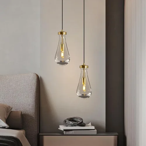 Vista 9 de Lámparas Colgantes de Gota de Lluvia para Isla de Cocina: Lámparas de Gota de Lluvia de Cristal de 2 Luces - Lámparas de Latón Dorado para sobre