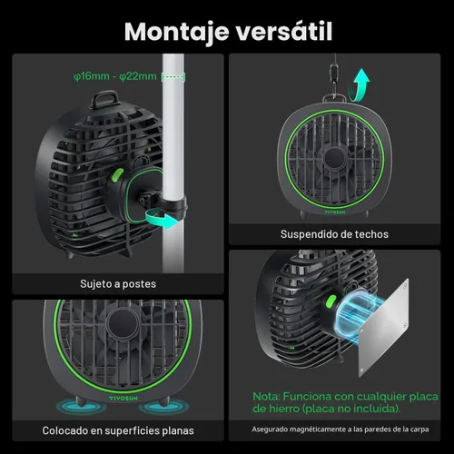 Vista 5 de VIVOSUN AeroWave D4 - Ventilador de clip para tienda de campaña con gancho
