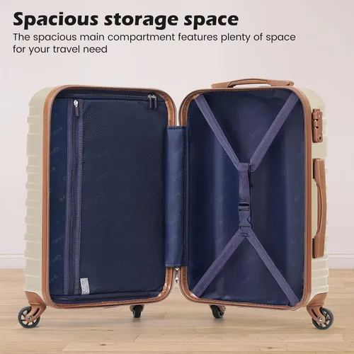 Vista 3 de Coolife Maleta de equipaje de mano con ruedas Softside Bolsa de viaje ligera con ruedas, Blanco, Equipaje rígido con ruedas giratorias