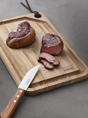 Vista 3 de Tramontina Juego de 4 cuchillos para carne jumbo de 5 pulgadas, cuchillo afilado con mango de madera, camping, cocina, rústico, 22399079