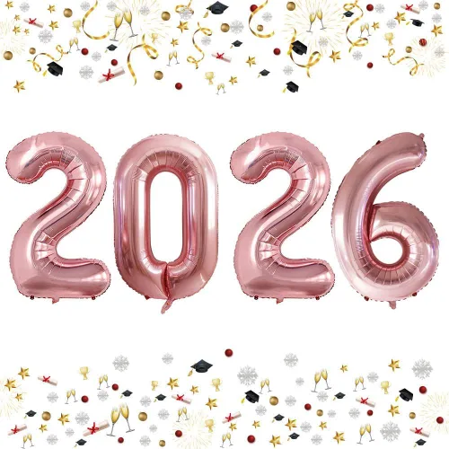 Vista 21 de GOER Globos de papel de aluminio 2026 para fiesta de Año Nuevo, suministros de fiesta, decoraciones de graduación (negro, 16 pulgadas)