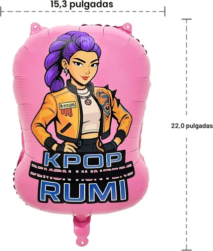 Vista 4 de 7 piezas de globos de aluminio de chicas Kpop, personajes Rumi, Mira, Zoey, cantantes pop de foil de aluminio para suministros de decoración