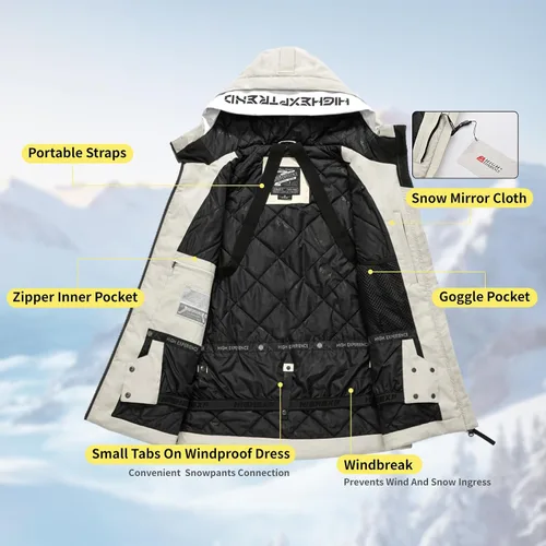 Vista 5 de Chaqueta de Esquí Abrigo de Snowboard Nieve Invierno Impermeable Aislada Resistente al Viento Holgada Cálida con Capucha para Hombres Mujeres
