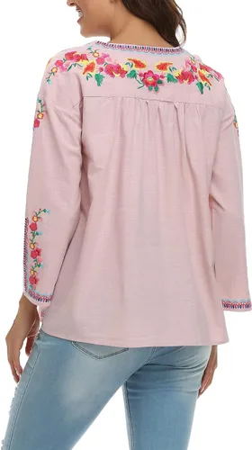 Vista 7 de YZXDORWJ Camisa bordada mexicana para mujer