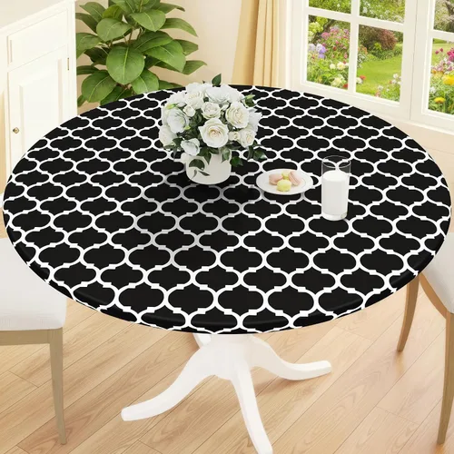 Vista 28 de Smiry Mantel redondo de pícnic, fundas de mesa elásticas impermeables para mesas de 18 a 24 pulgadas, manteles de vinilo con parte trasera