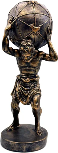 Vista 7 de Estatua de bronce del atlas griego que sostiene el mundo, estatua grande de escultura en casa, oficina, sala de estar, escritorio, decoración