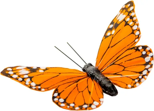 Vista 2 de YCHTEWY - Decoración de mariposa monarca, juego de 12 decoraciones de mariposa de plumas con clip, 3.75", naranja..
