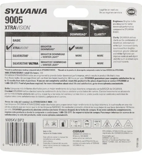 Vista 2 de Bombilla de faros halógenos XtraVision SYLVANIA 9003 (también compatible con H4), (paquete de 2), 9005