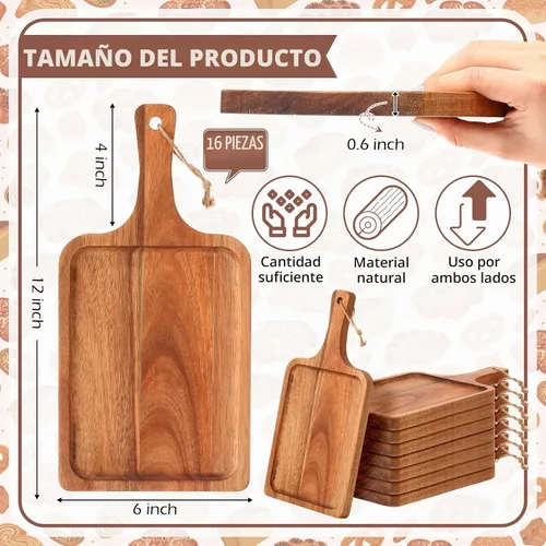 Vista 2 de Tanlade - 16 tablas de cortar de madera de acacia, 12 x 6 pulgadas, rectángulo redondeado Charcuterie Platter Bulk Decorative Pizza Bread Cheese