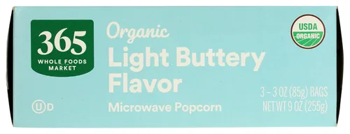 Vista 4 de 365 by Whole Foods Market, Palomitas de maíz orgánicas con mantequilla ligera para microondas, 9 onzas