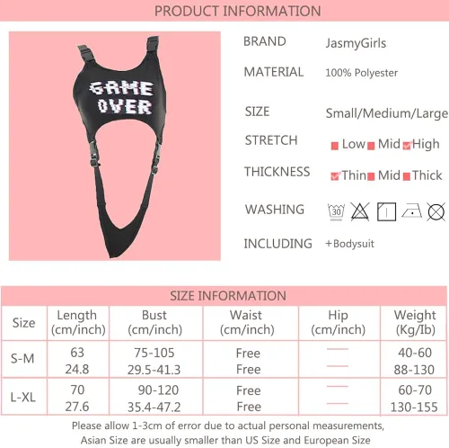 Vista 6 de JasmyGirls Lencería para cosplay, disfraz de bikini de anime, con hebilla gótica, top corto para rave, traje sexy de juego sobre el body punk