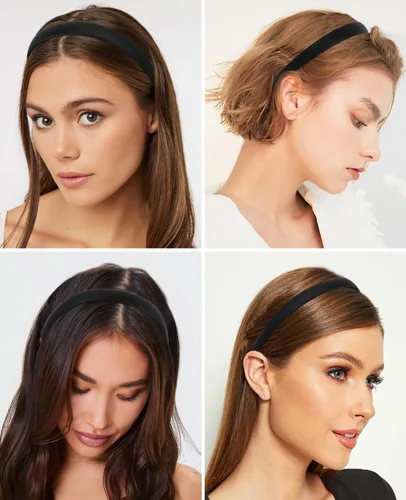 Vista 2 de Wecoe Diademas negras para mujeres de 0.78 pulgadas, estrecha diadema de piel sintética para mujeres y niñas, diadema fina antideslizante a la moda