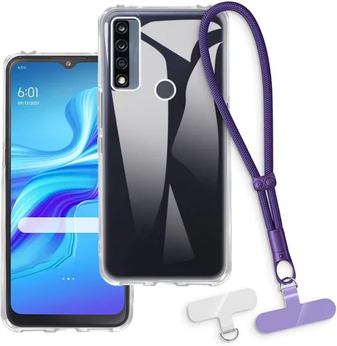 Vista 9 de Estuche y correa de muñeca para TCL 20 A 5G - transparente+negro Funda transparente + correa negra
