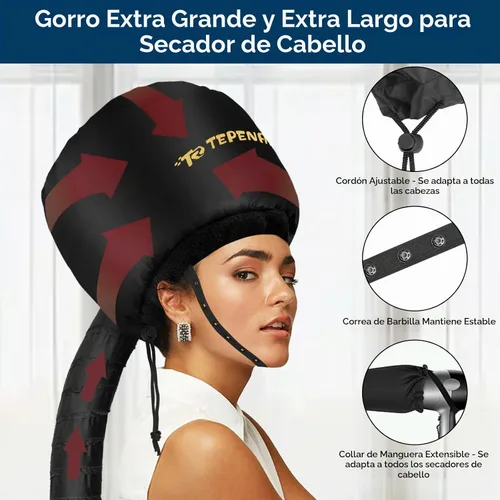 Vista 2 de TEPENAR Gorro de secador de pelo – Gorra con capucha ajustable extra grande extra grande para un peinado y cuidado rápidos