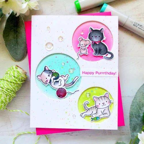 Vista 5 de Juego de sellos y troqueles de Cat Meow para hacer tarjetas, sellos transparentes y troqueles de corte de metal para álbumes de recortes
