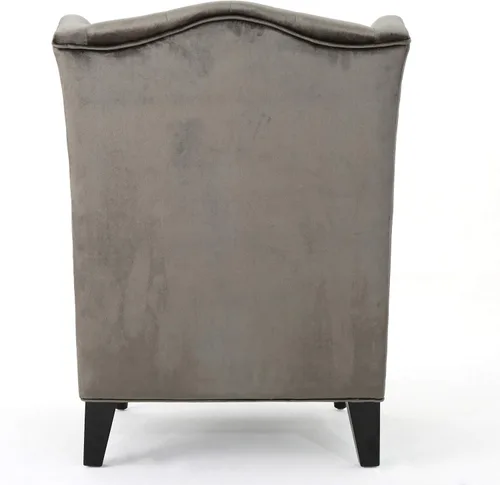 Vista 8 de Sillón decorativo de respaldo alto, forrado de tela, de Clarice, Terciopelo Gris
